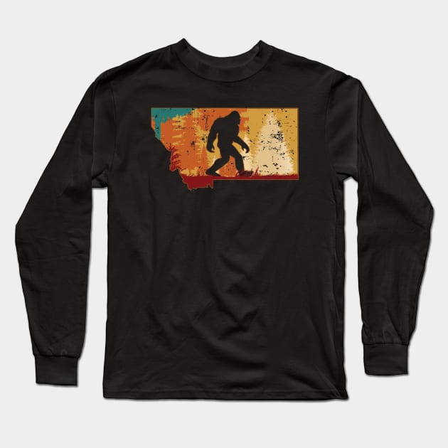 Bigfoot Retro Vintage Sasquatch Montana Long Sleeve T-Shirt by ryanjaycruz